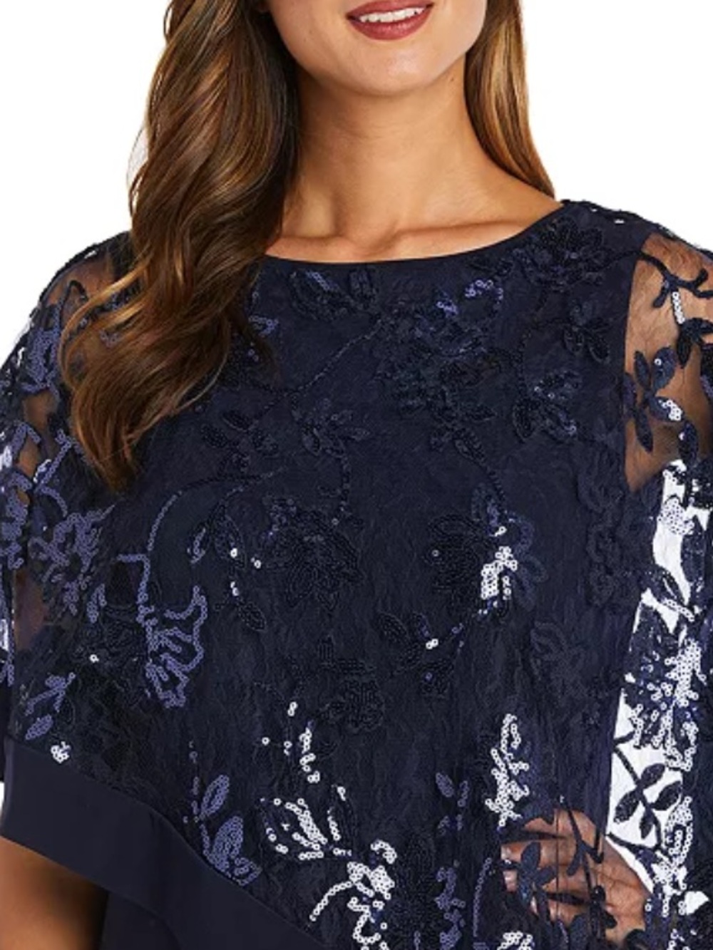 R & M Richards
Women's Sequinned Floral-Lace-Poncho Gown, 20W - Picture 5 of 12